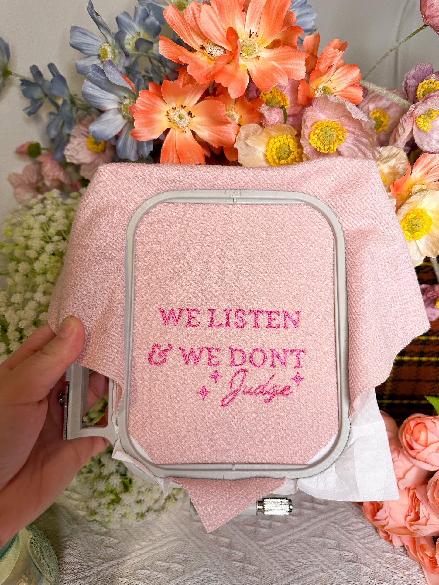 Embroidered “ We listen and we dont judge” Dog Bandana