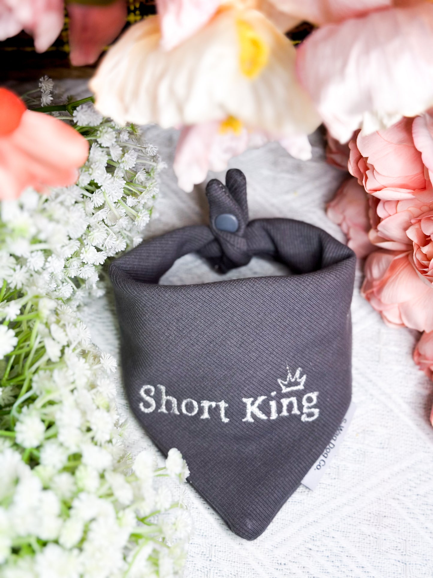 Embroidered “ Short King” Dog Bandana