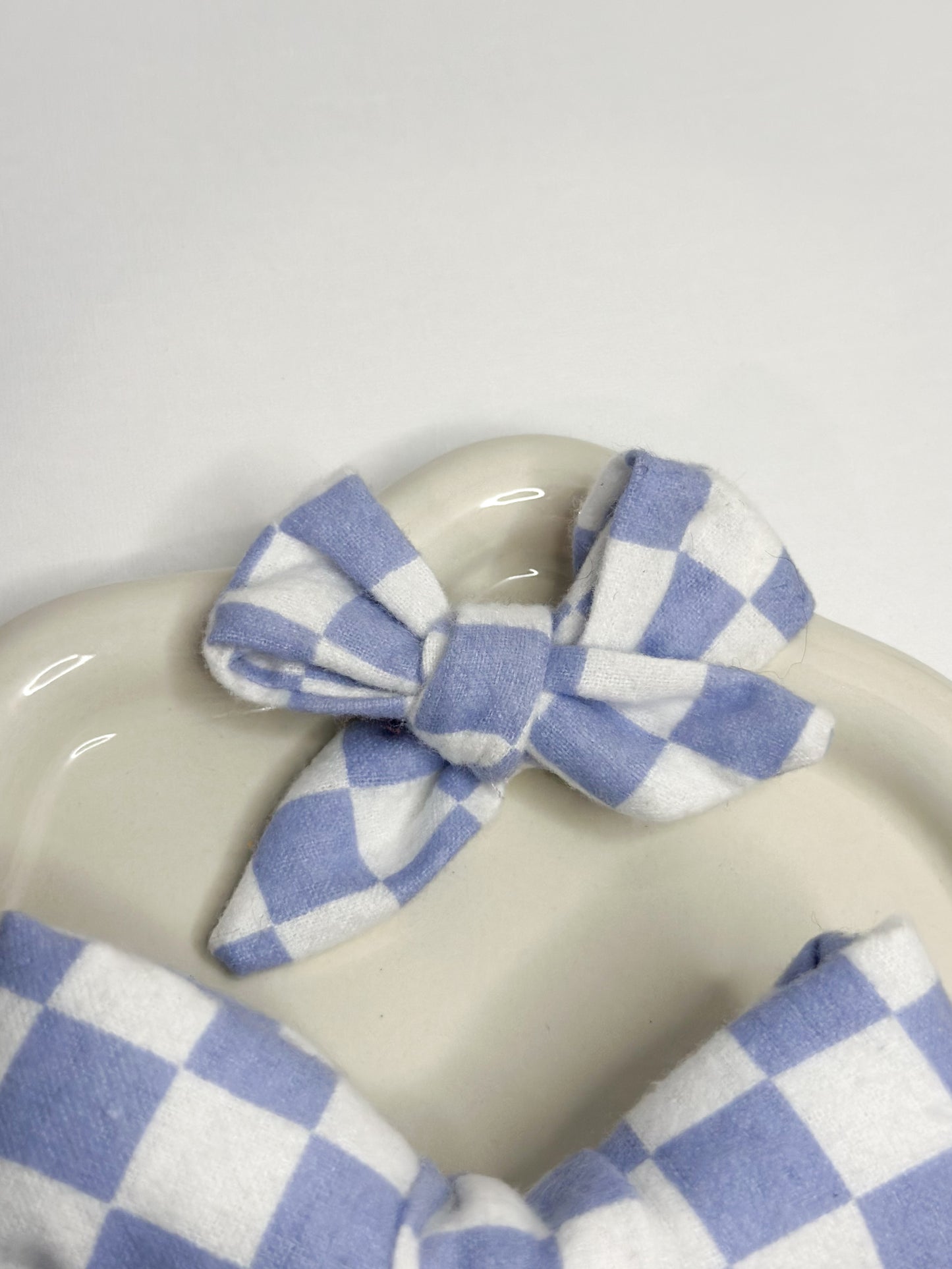 Blue and White Checkered Bow