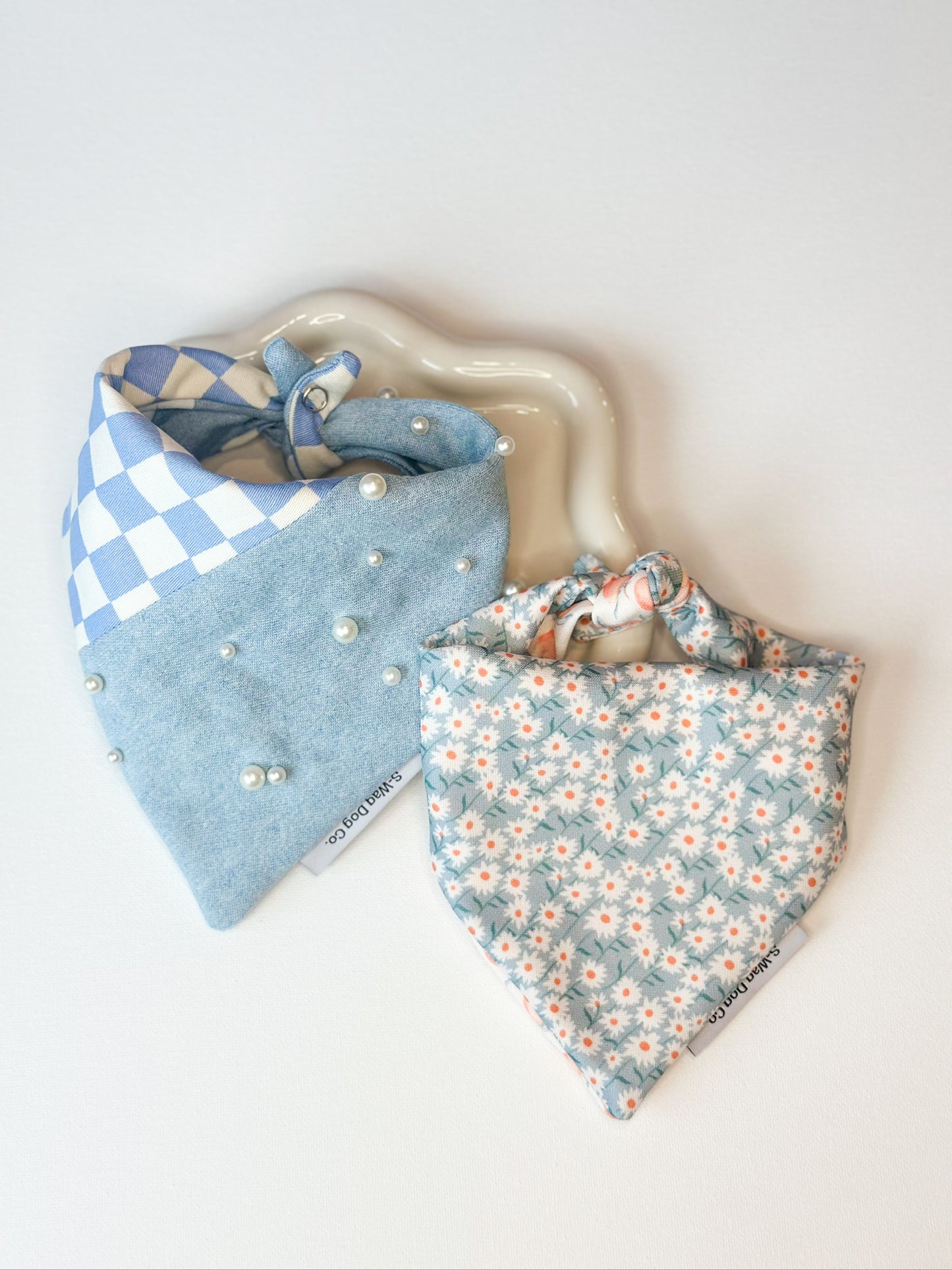 Two Tone Denim Dog Bandana With Pearls