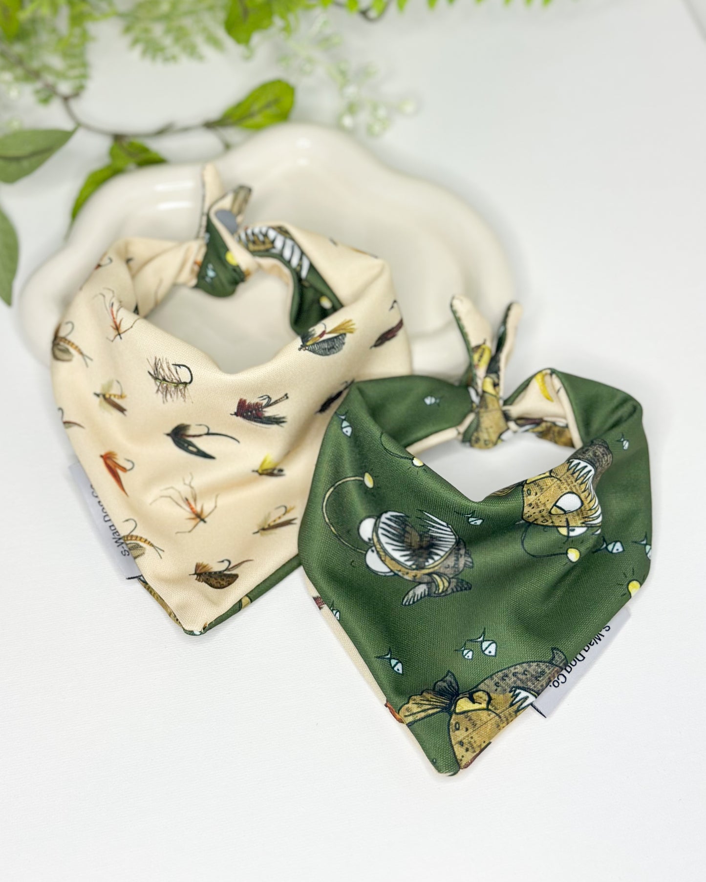 Dark Green Fish Reversible Dog Bandana