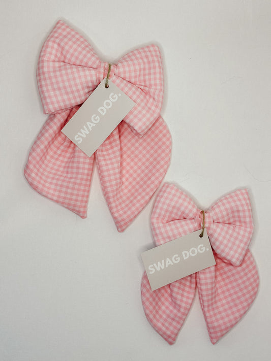 Pink Gingham Dog Bow