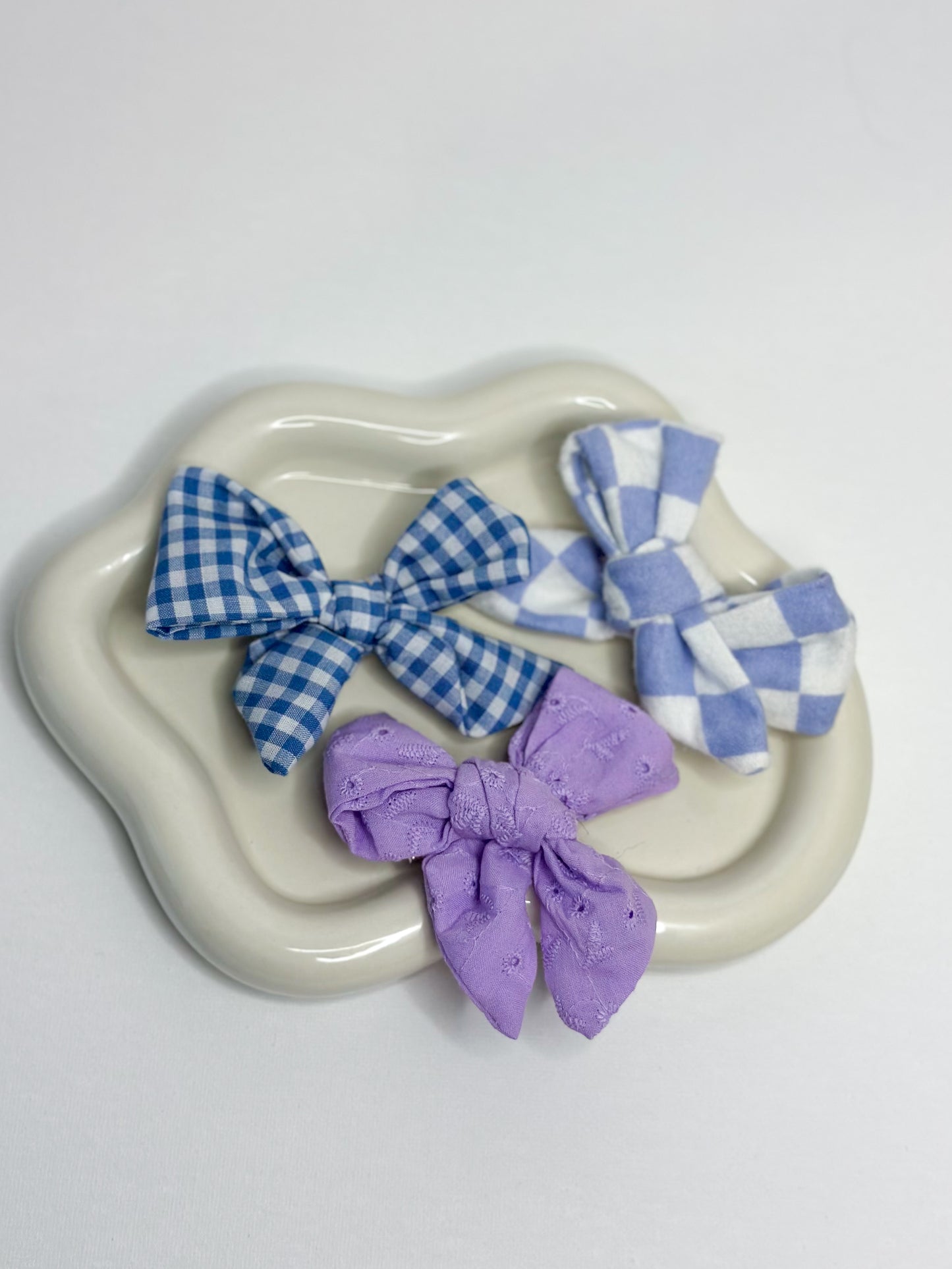 Blue and White Checkered Bow