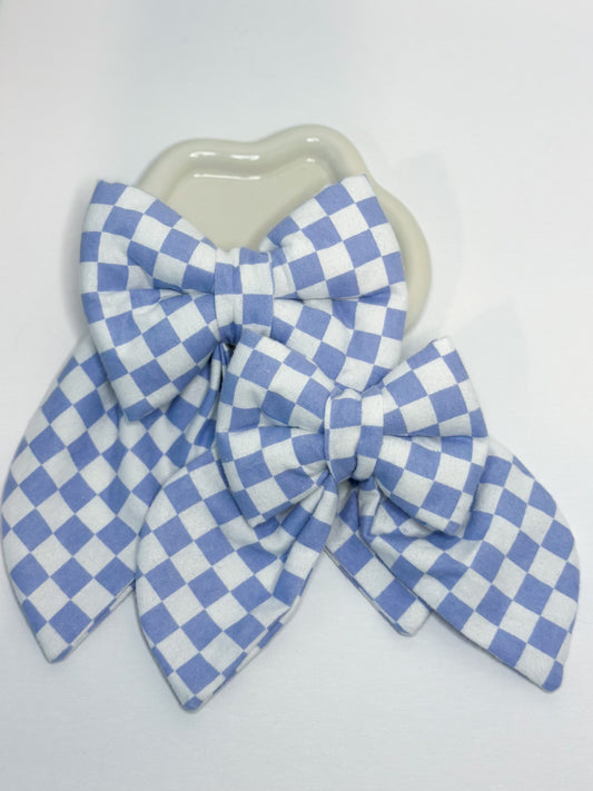 Blue and White Checkered Bow