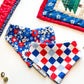 Cooling and Reversible Floral and checkers Patriotic Dog Bandana