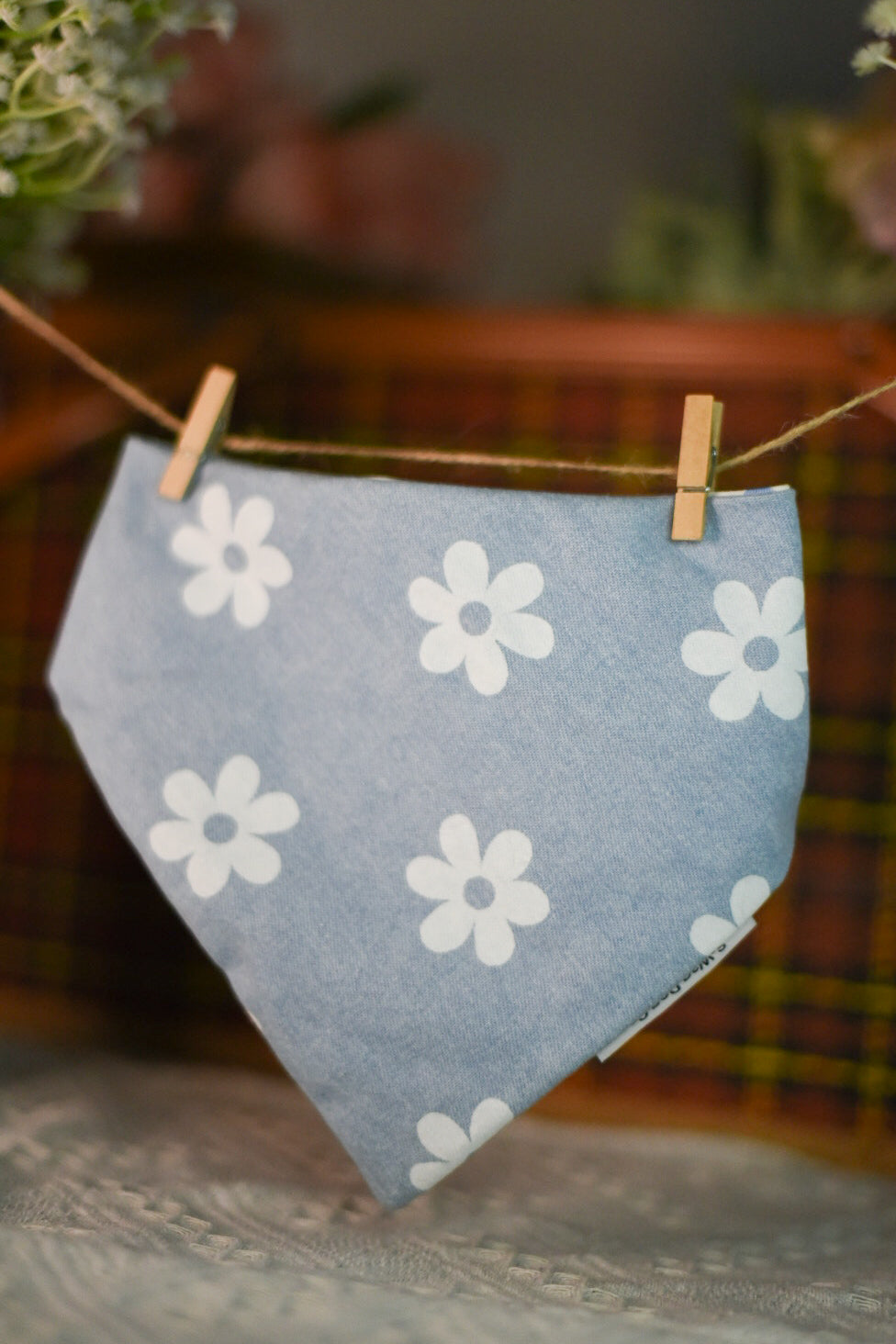 Two Tone Denim Dog Bandana With Pearls