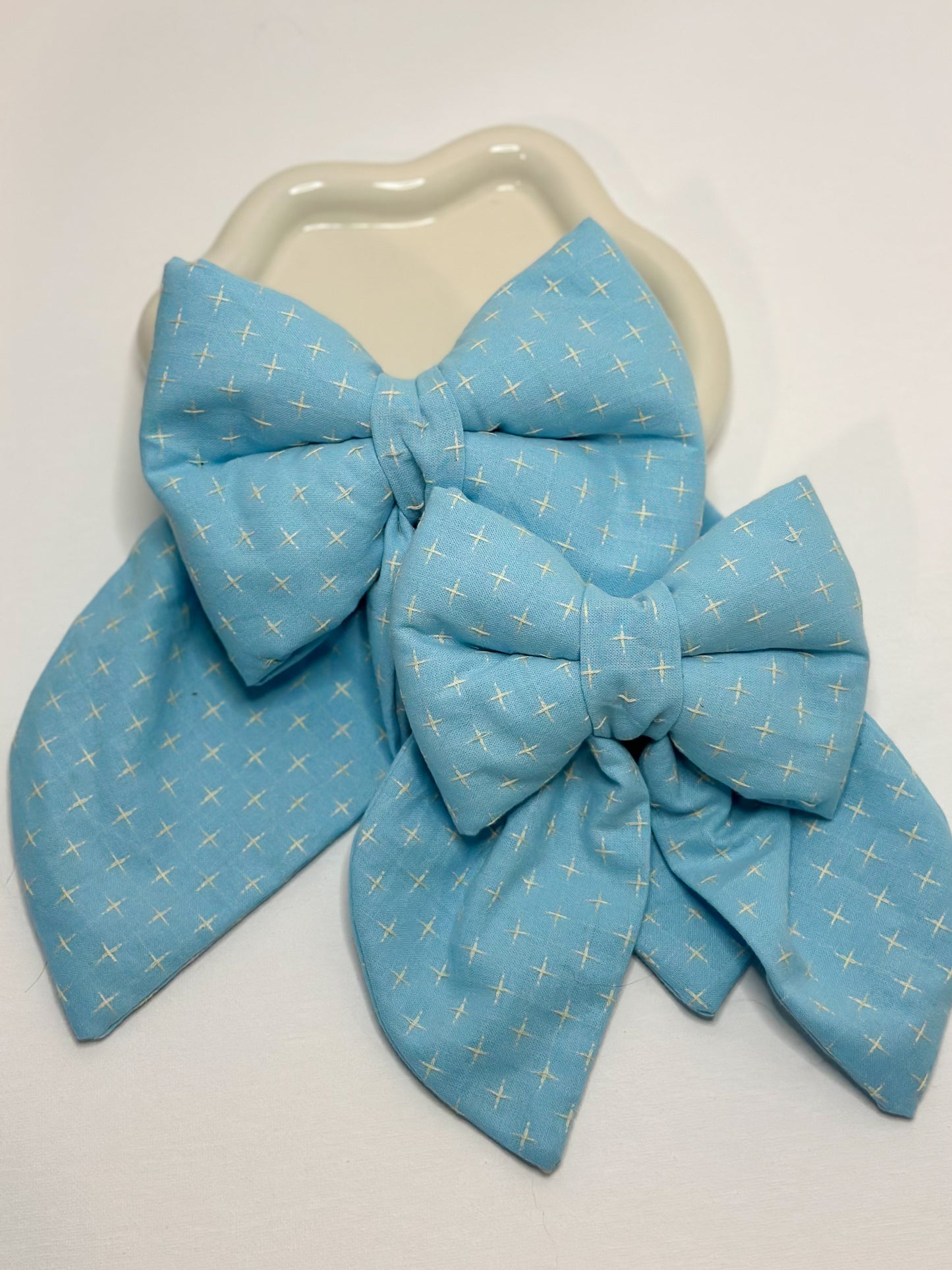 Bright Blue Textured Dog Bow