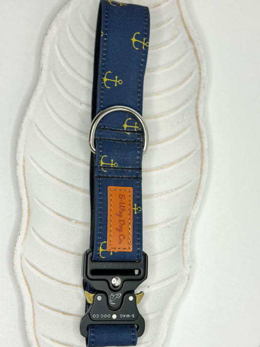 Anchors On Dark Blue, Stain and water resistant Dog collar