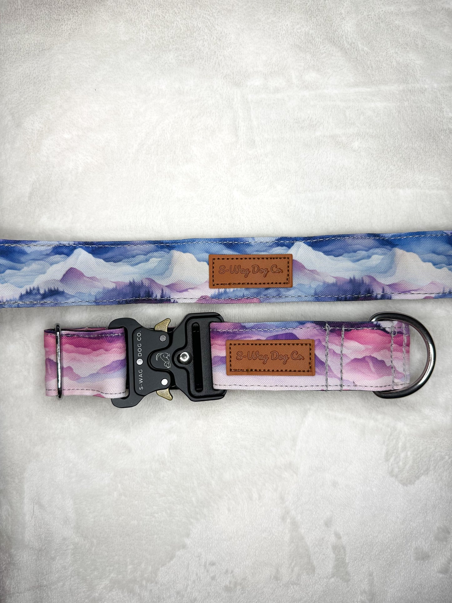 Pink/Blue Watercolor Mountains Adventure proof Dog Collar